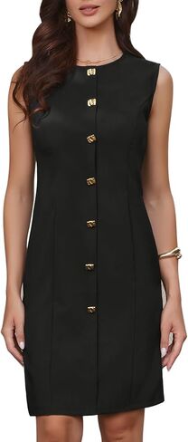 Allegra K Work Dresses for Women 2026 Summer Sleeveless Crew Neck Button Decro Front Formal Business Elegant Work Dress in Saudi Arabia