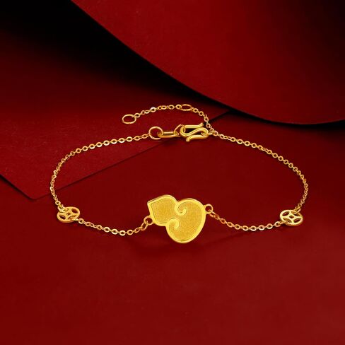 ZHOU LIU FU 24K Solid Gold Bracelet for Women, Real Pure Gold Jewelry Fortune Gourd Charm Gold White Jade Red Agate Green Nephrite Jade Bracelet for Men Girlfriend Boyfriend Gifts in Saudi Arabia