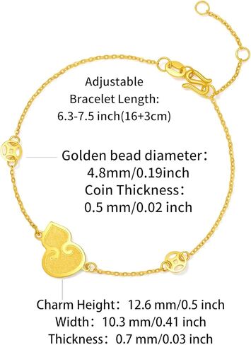 ZHOU LIU FU 24K Solid Gold Bracelet for Women, Real Pure Gold Jewelry Fortune Gourd Charm Gold White Jade Red Agate Green Nephrite Jade Bracelet for Men Girlfriend Boyfriend Gifts in Saudi Arabia