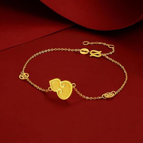 ZHOU LIU FU 24K Solid Gold Bracelet for Women, Real Pure Gold Jewelry Fortune Gourd Charm Gold White Jade Red Agate Green Nephrite Jade Bracelet for Men Girlfriend Boyfriend Gifts in Saudi Arabia