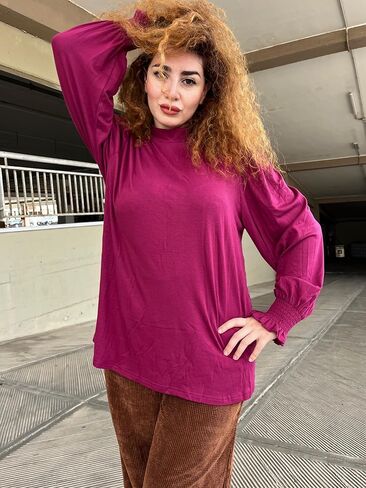 FOREYOND Plus Size Blouses for Women Dressy Casual Puff Long Sleeve Shirts Mock Neck Business Casual Tops Trendy Fall Outfits in Saudi Arabia