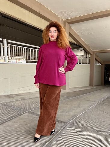 FOREYOND Plus Size Blouses for Women Dressy Casual Puff Long Sleeve Shirts Mock Neck Business Casual Tops Trendy Fall Outfits in Saudi Arabia