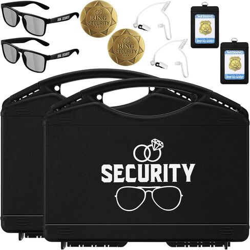 Wedding Ring Box Portable Security Box Bearer Suitcase Security Briefcase with Earpiece Earplugs Headset and Sunglass Metal Ring Box Badge ID Card Holder for Kids Engagement Cosplay Accessory in Kuwait