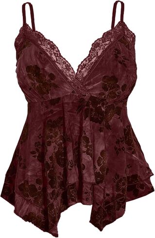 Verdusa Women's Plus Size Floral Lace Babydoll Tops 2000s Clothing Layered Flowy Camisole Going Out Top Rave Gothic Outfits in Saudi Arabia