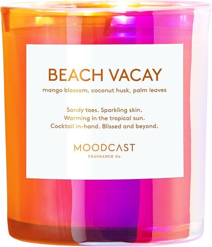 Moodcast Fragrance Co. Premium Scented Candle, Beach Vacay - Mango Blossom, Coconut Husk & Palm Leaves, Natural Vegan Coconut Wax Blend, Aromatherapy Candle for Home Décor, 8oz, 45 Hour Burn Time in Saudi Arabia