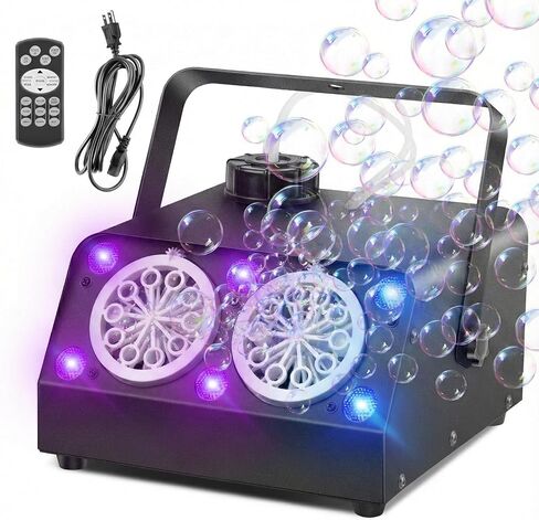 VStoy Wireless Remote Control Double Nozzle Bubble Machine with 6 RGB LED Lights, Producing 120,000 Bubbles per Minute. Metal Shell, Perfect for Kids' Parties, Weddings,Halloween Events in Kuwait