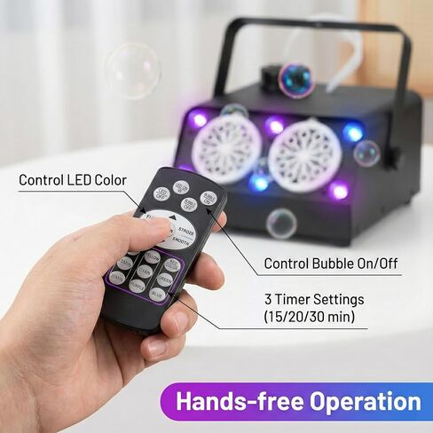 VStoy Wireless Remote Control Double Nozzle Bubble Machine with 6 RGB LED Lights, Producing 120,000 Bubbles per Minute. Metal Shell, Perfect for Kids' Parties, Weddings,Halloween Events in Kuwait