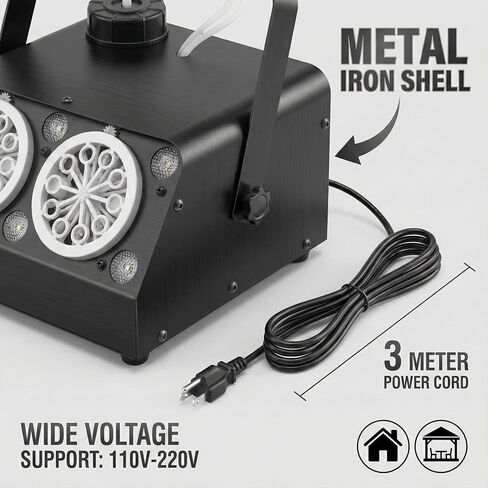 VStoy Wireless Remote Control Double Nozzle Bubble Machine with 6 RGB LED Lights, Producing 120,000 Bubbles per Minute. Metal Shell, Perfect for Kids' Parties, Weddings,Halloween Events in Kuwait