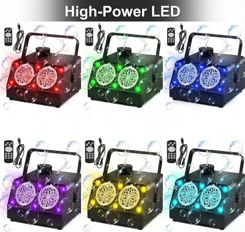 VStoy Wireless Remote Control Double Nozzle Bubble Machine with 6 RGB LED Lights, Producing 120,000 Bubbles per Minute. Metal Shell, Perfect for Kids' Parties, Weddings,Halloween Events in Kuwait