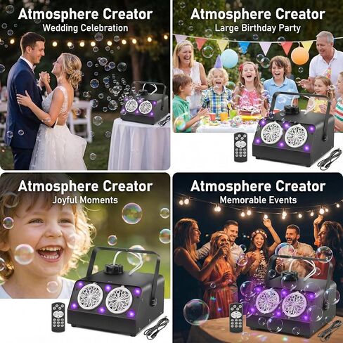 VStoy Wireless Remote Control Double Nozzle Bubble Machine with 6 RGB LED Lights, Producing 120,000 Bubbles per Minute. Metal Shell, Perfect for Kids' Parties, Weddings,Halloween Events in Kuwait