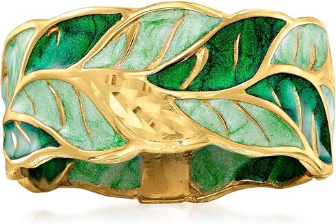 Ross-Simons Italian Green Enamel Leaf Ring in 14kt Yellow Gold in Saudi Arabia