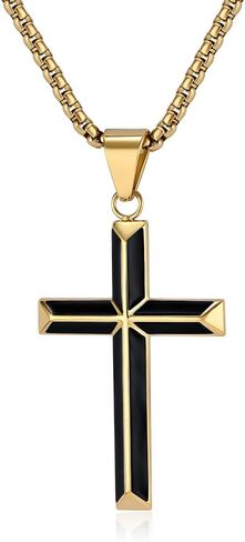 FUTPLOR Cross Necklace for Men, Silver Gold Black Stainless Steel Cross Enamel Craft Minimalist Faith Cross Jewelry Mens Cross Pendant 24 Inch Adjustable Box Chain Unisex Cross Jewelry in Saudi Arabia