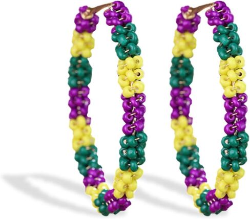 Mardi Gras Hoop Earrings Big Rhinestone Beaded Hoop Carnival Jewelry Outfit Accessories Gifts for Women Party Jewelry in Saudi Arabia