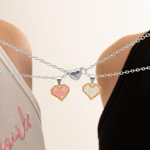 CJIAYUJEW Matching Necklaces for Couples Pink Heart Pendant Necklace Set Best Friends Matching Necklace Anniversary Valentine's Day Gift for Women Men in Saudi Arabia