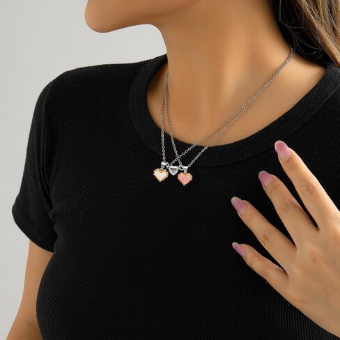 CJIAYUJEW Matching Necklaces for Couples Pink Heart Pendant Necklace Set Best Friends Matching Necklace Anniversary Valentine's Day Gift for Women Men in Saudi Arabia