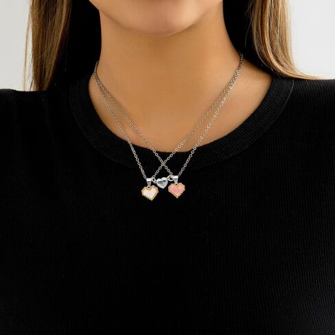 CJIAYUJEW Matching Necklaces for Couples Pink Heart Pendant Necklace Set Best Friends Matching Necklace Anniversary Valentine's Day Gift for Women Men in Saudi Arabia
