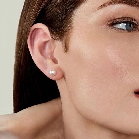 THE PEARL SOURCE 14K Gold 6.5-7.0mm Round White Freshwater Cultured Pearl Stud Earrings for Women in Saudi Arabia