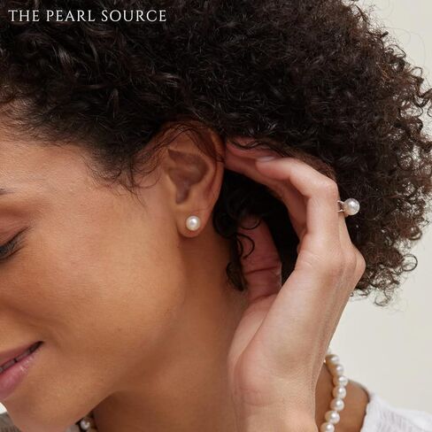 THE PEARL SOURCE 14K Gold 6.5-7.0mm Round White Freshwater Cultured Pearl Stud Earrings for Women in Saudi Arabia