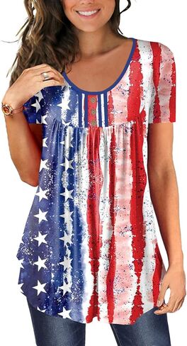 BeadChica Women's Casual Tunic Tops To Wear With Leggings Short Sleeve Loose Henley Blouses Flowy Botton Up TShirts in Saudi Arabia