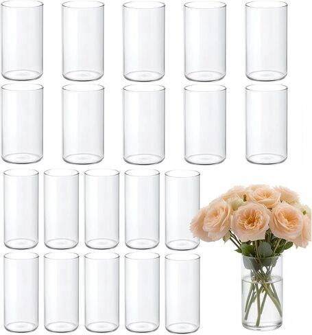 24 Pack Glass Vases for Centerpiece, 6 Inch Tall Small Glass Cylinder Flower Vase Bulk Clear Floating Candle Holder Cylinder Vases for Centerpiece Home Wedding Table in Saudi Arabia
