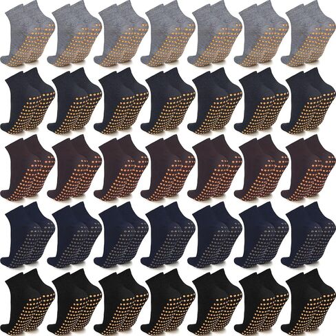 Sureio 50 Pairs Slipper Socks with Grips Men's Non Slip Yoga Socks Floors Anti Skid Fitness Hospital Socks with Gripper for Men (Black) in Saudi Arabia