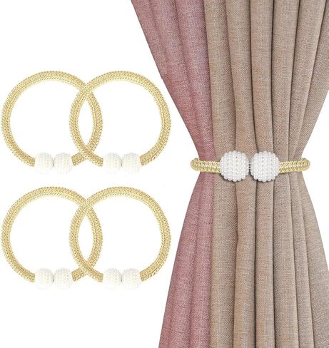 4PC Magnetic Curtain Tie Backs with Pearls, Decorative Curtain Holdbacks for Window Decor(White) in Saudi Arabia