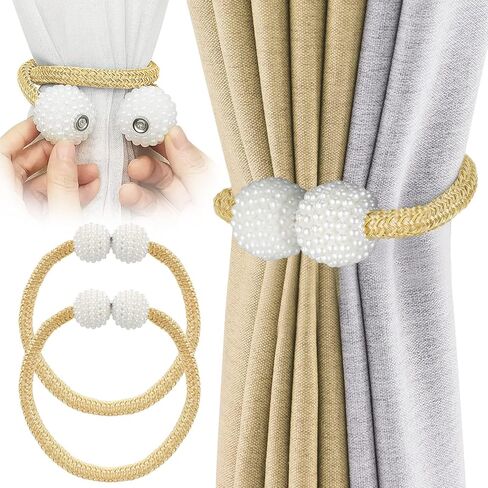 4PC Magnetic Curtain Tie Backs with Pearls, Decorative Curtain Holdbacks for Window Decor(White) in Saudi Arabia