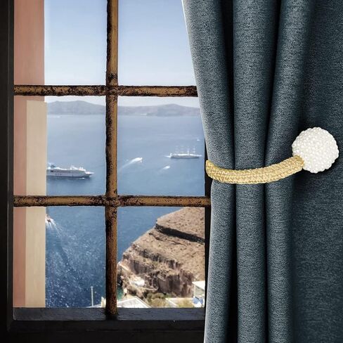 4PC Magnetic Curtain Tie Backs with Pearls, Decorative Curtain Holdbacks for Window Decor(White) in Saudi Arabia