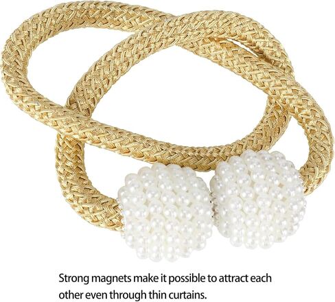 4PC Magnetic Curtain Tie Backs with Pearls, Decorative Curtain Holdbacks for Window Decor(White) in Saudi Arabia