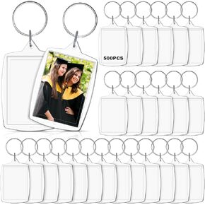 800 Pcs Acrylic Photo Frame Keyring Clear Picture Keychains Bulk Photo Insert Keychains Rectangle Photo Keychain with Split Ring Blank Keyrings for DIY Crafts Family School Gifts, 2.2 x 1.6 Inch in Kuwait