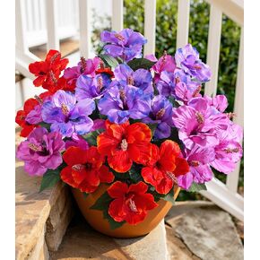 Artificial Flowers for Outdoors Faux Plants 4 Bundles Realistic Fake Hibiscus Tropical Flower UV Resistant Silk Flowers for Outside Planter Porch Patio Yard Garden Window Home Decoration, Mix in Saudi Arabia