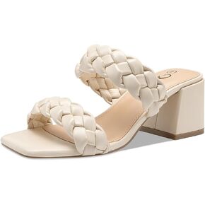 Athlefit Braided Heels for Women Square Toe Chunky Low Heeled Sandals | 2.2-inch Block Heels, Foam Cushioning Footbed, Easy Slip-On, All Day Comfort for Wedding, Party, Date Night, Women Sandals in Saudi Arabia