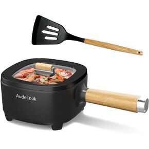 وعاء تسخين كهربائي من Audecook سعة 2 لتر، مقلاة غير لاصقة من السيراميك مقاس 8 بوصة، طباخ محمول للسفر للرامين/شريحة اللحم/الأرز المقلي/دقيق الشوفان/الحساء، مع تحكم مزدوج في الطاقة (تتضمن ملعقة سيليكون) in Kuwait