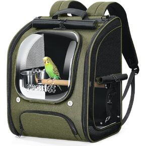 حاملة حقيبة ظهر للطيور الصغيرة من بيكوتي، كوكاتيل، ببغاء، حاملة الطيور مع مجثم واقف، حصيرة مريحة ونافذة شفافة، حقيبة ظهر للطيور قابلة للتنفس لزيارة الطبيب البيطري، التسوق والمغامرة في الهواء الطلق، رمادي in Kuwait