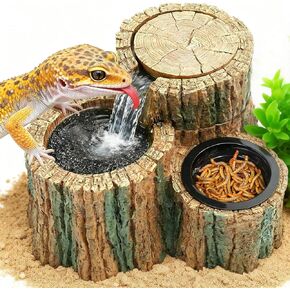 MIXJOY 2 in 1 Reptile Water Fountain with Food Dish 550ML, Reptile Waterfall Drinking Fountain with Adjustable Flow, Natural Resin, Reptile Water Dispenser for Bearded Dragon Gecko Lizard Chameleon in Saudi Arabia