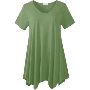 LARACE Plus Size Tops for Womens Summer Clothes Short Sleeve Shirts Casual V Neck Tunic Asymmetrical Blouses in Saudi Arabia