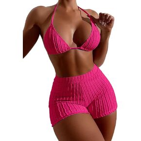 SOLY HUX Women's 2 Piece Swimsuits Halter Triangle Top with Shorts Bikini Set Bathing Suits in Kuwait