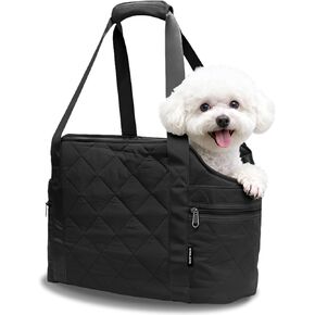 Lightweight Dog Purse Carrier for Small Dogs up to 15 lbs, Dog Tote Bag Puppy Carrier, Soft Plush Interior, Safety Leash Clip, 4 Side Pockets Dog Carrier Bag for Travel & Walking, Black in Saudi Arabia