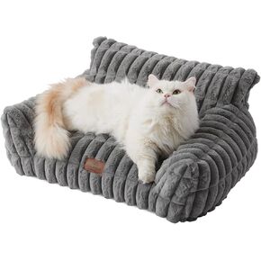 Joydeco Cat Couch for Pets, 24 inch Plush Pet Sofa, Cat Bed for Indoor Cats with Removable Washable Cover, Supportive Pet Sofa, Cream in Kuwait