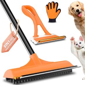 Carpet Rake for Pet Hair Removal - Reusable Dog & Cat Hair Remover with 58" Reinforced Steel Handle, 3-in-1 Professional Modular Rug Rake & Scraper Tool for Shag Rugs, Couch, Stairs (Orange) in Kuwait