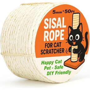 حبل سيزال طبيعي لشجرة خدش القطط بسمك 5 مم 1/5 بوصة × 150 قدم، خيوط تسلق برج القطط لاستبدال عمود خدش القطط، وإصلاح عمود الخدش، والاستبدال، والاستعادة والتركيب بنفسك، أبيض in Kuwait