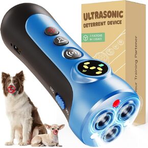 Dog Bark Deterrent Device - 3X Ultrasonic Anti-Bark Device with 5 Adjustable Levels, 30ft Range for Indoor/Outdoor Use Rechargeable & Portable for Your or Neighbor's Dog with Flashlight (Blue) in Saudi Arabia