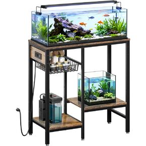 حامل حوض أسماك Livofloral بسعة 20 جالون مع مخرج طاقة، حامل حوض سمك معدني مع أرفف قابلة للتعديل وصينية سلكية قابلة للسحب، مساحة تخزين واسعة لملحقات خزانات الأسماك، حوامل خزان الزواحف، بني in Kuwait