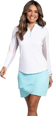 IBKUL Athleisure Wear Sun Protective UPF 50+ Icefil Cooling Tech Color Block Print Long Sleeve Mock Neck Top – 10001 Hot Pink/Turquoise Color Block M in Kuwait