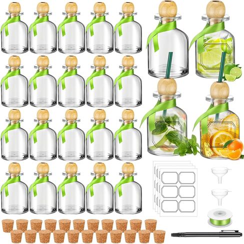 Hushee 24 PCS 1.7oz زجاجات زجاجية راعي مع Cork Straw Mini زجاجات Tequila فارغة للمشروبات الصغيرة قابلة لإعادة الاستخدام أكواب الخمور الصافية مع حفل زفاف الشريط الأزرق الحرير ، 1.97 × 3.15 في in Saudi Arabia