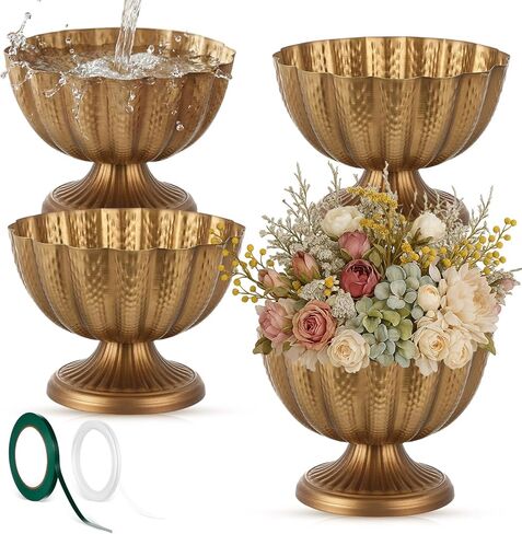 Ninehaoou 2 Pcs Metal Compote Bowl for Centerpiece Flower Holder 9 Inch Compote Vase Indoor Outdoor Flowers Fruits Plant for Christmas Wedding Home Party Decoration (Champagne) in Saudi Arabia
