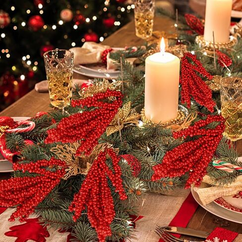 5Pcs 32 cm Multi Headed Clay Fruit Cuttings, Holly Berry Christmas Stems Artificial Long Berry Stems for Vase Holiday Home in Saudi Arabia