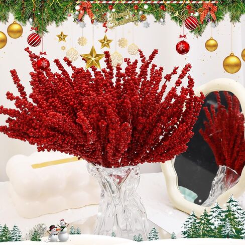 5Pcs 32 cm Multi Headed Clay Fruit Cuttings, Holly Berry Christmas Stems Artificial Long Berry Stems for Vase Holiday Home in Saudi Arabia
