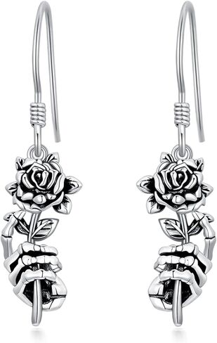 Seiyang Skull Earrings Sterling Silver Skull Rose/Hand/Crown/Cyberpunk/Samurai Drop Earrings for Women Men (with Gift Box) in Kuwait