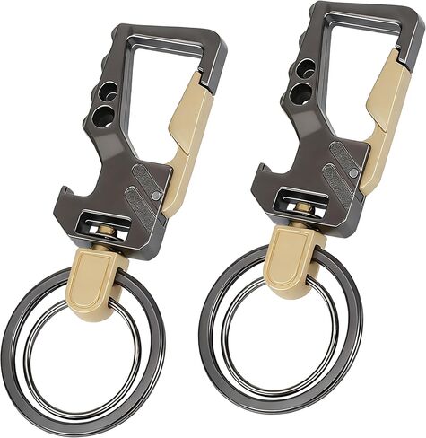 2 PCS Key Chain, Carabiner Clip Car Key Chains, Heavy Duty Tactical Key Chain with Bottle Opener and 2 Key Rings for Men and Women (Black and Silve) in Saudi Arabia